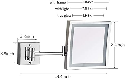 Espelho de maquiagem montado na parede quadrado de Wll-DP com LED, 3x, ampliando 8,5 polegadas, para
