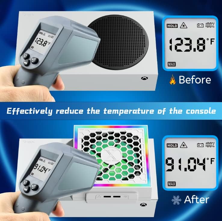Ventilador de resfriamento para séries Xbox s com 7 tipos de modos de luz RGB, acessórios do sistema de resfriamento de ventilador Zaonool, baixo ruído, 3 engrenagens velocidade ajustável com indicador de LED e 2 portas USB extra