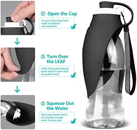 Tiovery Dog Water Bottle, portátil Pet Water Dispenser Alimentador Prova de vazamento com taça de prato