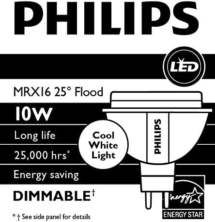 Philips 432419 10W LED de alta produção MR16 4000K inundação de 25 graus, diminuição