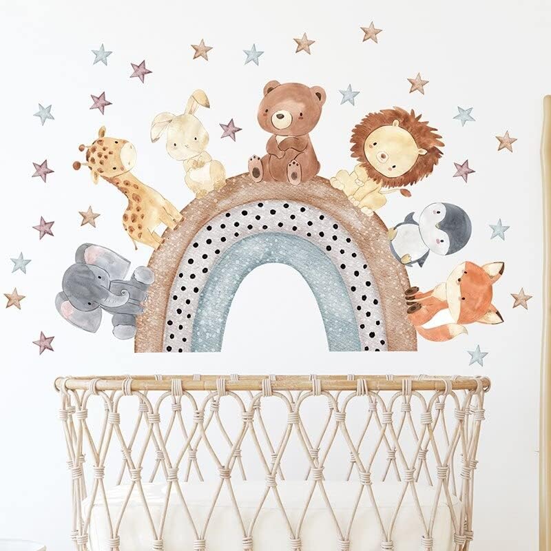 Baby Animais Rainbow Cartoon Adesivos de parede Decalque de vinil para crianças decoração de quarto