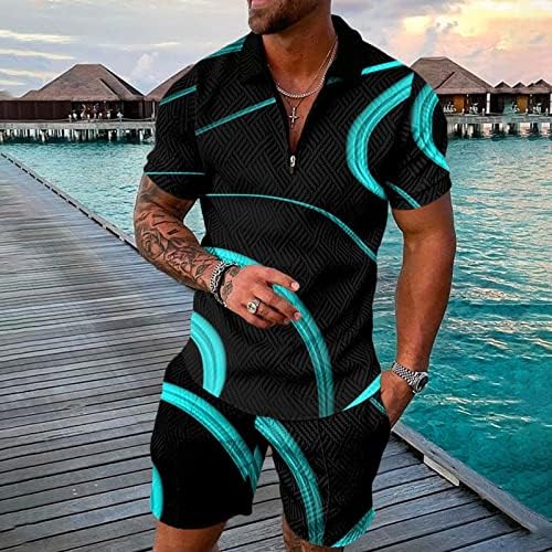 Summer Mens Track Suits 2 Peças Conjunto de trajes de manga curta 3D masculinos Borda de praia havaianos