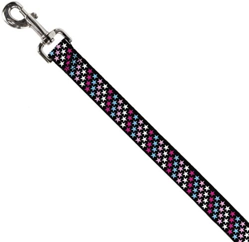 Dog Leash Mini estrelas preto rosa azul branco 4 pés de comprimento 0,5 polegada de largura