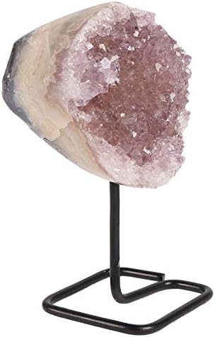 Jic Gem Light Purple/Pink Amethyst Raw Cluster em Metal Stand Healing Crystals Stone para decoração de escritório