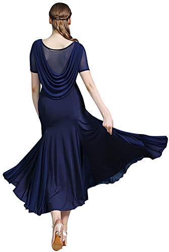 Yumeiren Color Solid Back Frills Ballroom Dance Dress Modern Dance Flamenco Waltz Tango Costume