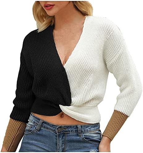 Camisolas Pimelu para Mulheres Manga Longa V Nconto de Color Sólida Blusa Pullover em V Pullover Impresso Sweater