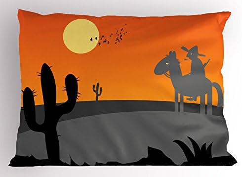 AMBESONNE SULDWESTERN PHOURS SHAM, Paisagem do deserto do estilo de desenho animado do México com cacto