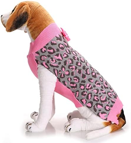 Honprad x suéteres pequenos de cachorro filhote de cachorro leopardo bowknot filhote de cachorro rosa