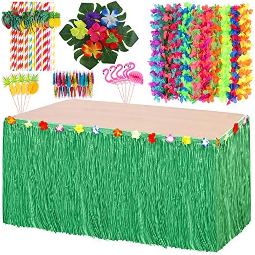 Elcoho luau Grass Salia Defina as decorações de festas havaianas para decorações de festa luau havaiano havaiano Luau Flor Lei Favors Multicolor