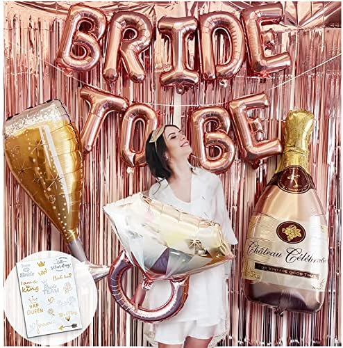 Decorações de festa de despedida de solteira, decorações de chá de panela suprimentos noiva para serem balões de coragem de ouro rosa de ouro rosa cenário de cortina