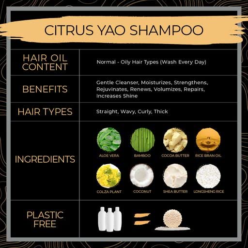 Viori Citrus Yao Shampoo & Condicionador Conjunto de barra-artesanal com água de arroz longsheng e ingredientes
