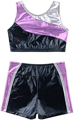 LOODGAO CRILHAS GIRLS 2 Peças Ginástica Sport Roupfits Colorblock Crop Top com shorts Set Dancewear