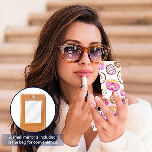 Caixa de batom de maquiagem portátil para viajar, Donuts Mini Lipstick Storage Box com espelho para mulheres