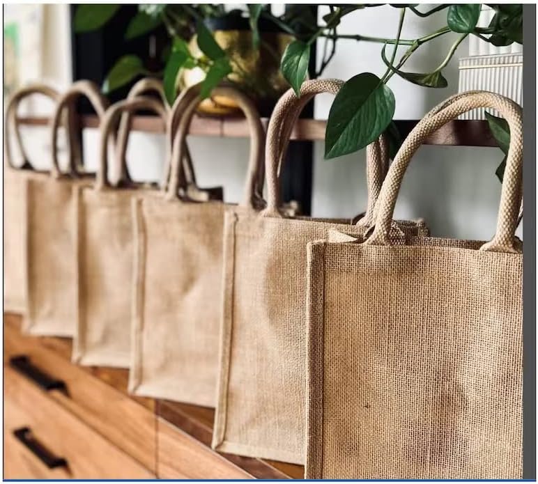 Carapro Eco Friendly Friendly Reusable Jute Sachs para fazer compras, supermercado com alças acolchoadas, sacola de estopa - 8 x 8 x 6 polegadas