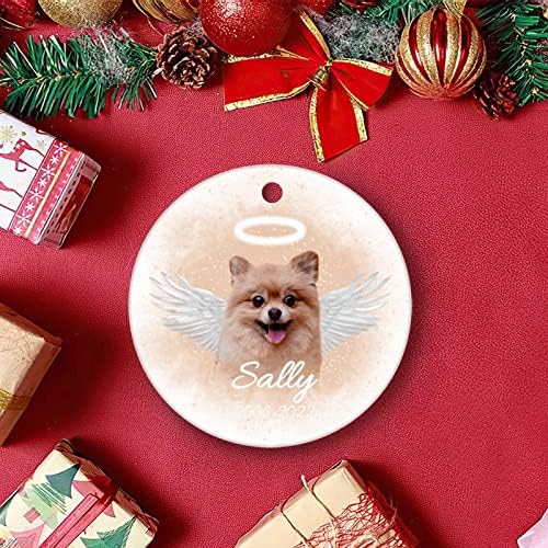 Cão de animais de estimação personalizados Angel Wings Cerâmica Ornamento de Natal Redonda Pingente