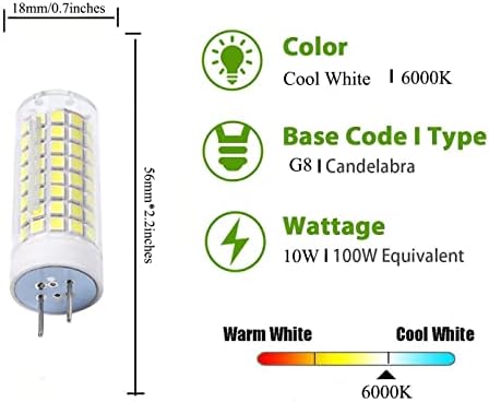 Lâmpadas LED de Edearkar G8 10W Luz de milho LED de 6000k de 6000k para iluminação paisagística, 102 LED 2835SMD, AC110V, Dimmable, 4-Pack