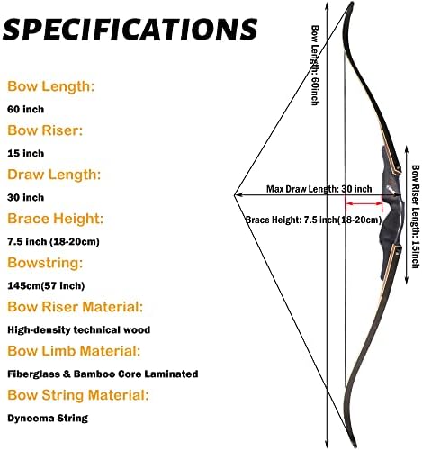 Zshjgjr arco e flecha de 60 polegadas Black Hunter original Curve e flecha para adultos American Hunting Longbow Archery Bow 25-60 libras à direita para arco e flecha de caça