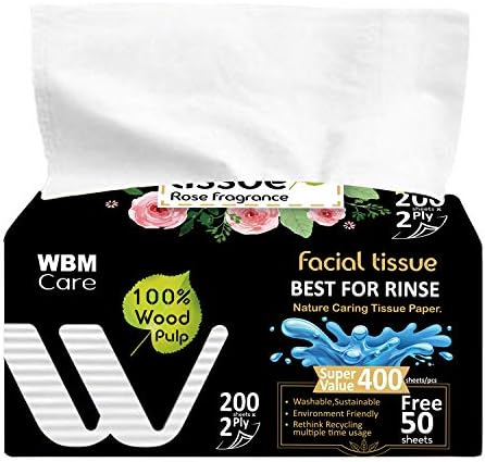 WBM Care W8102M1-P12A Facial Soft Facial With Rose Fragrance, 200 folhas/caixa, pacote de 12, 12 contagem,