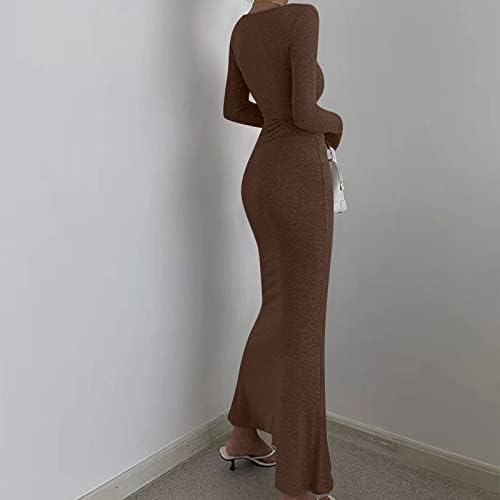 Vestido de festa nokmopo para mulheres moda feminina feminina com mangas longas de cor sólida