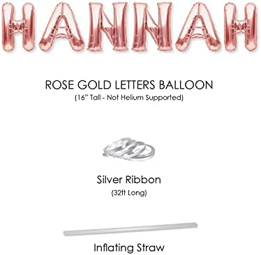 Partyforever Hannah Balão Banner Big 16 polegadas Rose Rose Gold Foil Balloons Nome de cartas