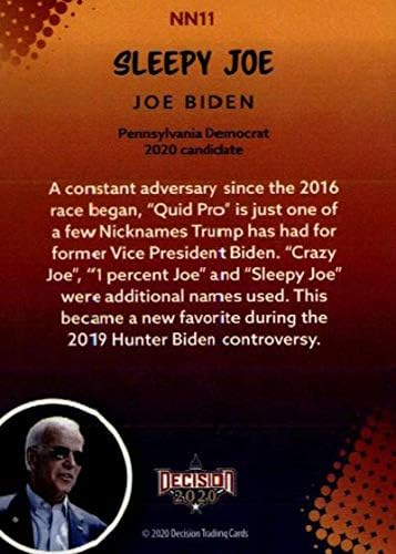 2020 Decisão de folhas Trump apelidos #NN11 Joe Biden Trading Card