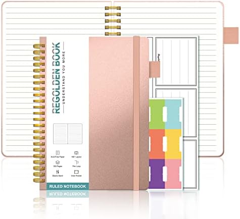 Regolden-Book Spiral governou o Caderno de Caderno de capa dura para anotações, papel de espessura com bolso para