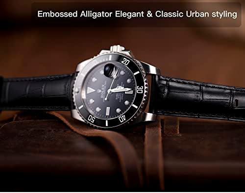 Ototody Alligator Grein Leather Watch Bands 18mm 20mm 22mm Relógio rápido Relógio tiras, banda de relógio de couro elegante de grão superior para homens e mulheres, banda de substituição para relógio e smartwatch