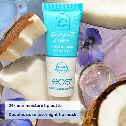 EOS Sunset Sips Lip Butter Trio-Inclui limonada rosa, coco da ilha e sabores de lama de cerejeira selvagem, umidade de 24 horas, dobra como uma máscara labial durante a noite, 3-pacote