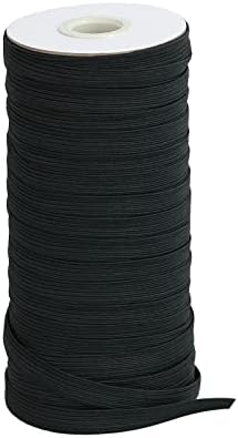 Faixa elástica plana para costura, 3/8 polegadas 50 jardas de elasticidade de alticação preta corda elástica