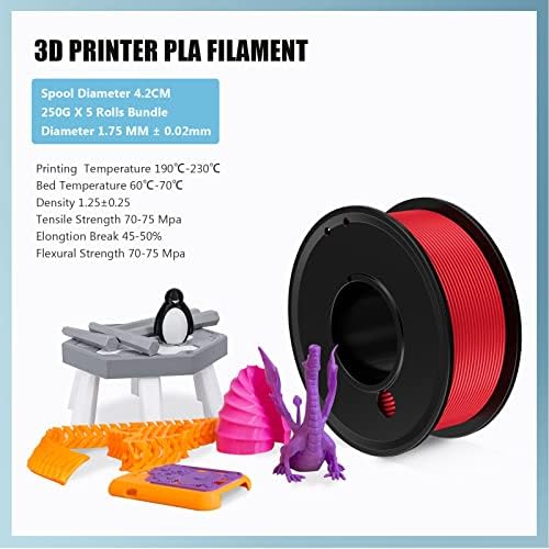 Filamento de impressora 3D HAOSEGD PLA 1,75 mm Materiais de impressão 3D 5 Pacote de cores Imprimir