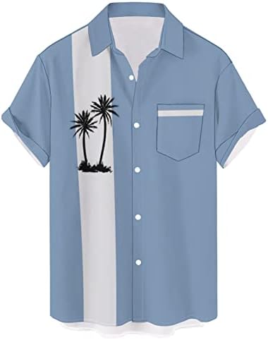 Camisas de boliche de Hodaweisolp para homens de manga curta Button Down Down Hawaiian Casual Impred Loose Beach Shirt