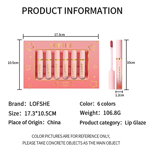 Boniestore 6pcs Lipstick líquido fosco Conjunto de brilho labial à prova d'água duradouro, copo antiaderente, não desbotado batom fosco para mulheres