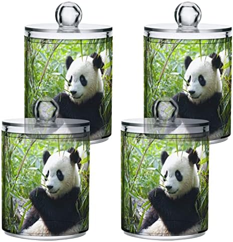 Yyzzh fofo panda urso animal bambu floresta floresta floresta 4 pack qtip titular dispensador para algodão
