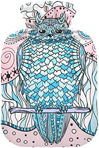 Garrafas de água quente com capa Mandala Owl Saco de água quente para alívio da dor, lesões de cólicas, bolsa de aquecimento de 2 litros