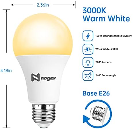 Lâmpadas LED de Noger A21, 20 watts, 3000k branco quente, lâmpada super brilhante 2200 lúmens, e26 base, CRI: 80+ AC: 120V Horário de vida: 25000 horas Bulb