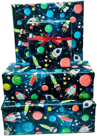 Cakesupplyshop Space Gravity Planets Moon Earth Space Rocket Galaxy Gifra embrulhando papel 12 pés