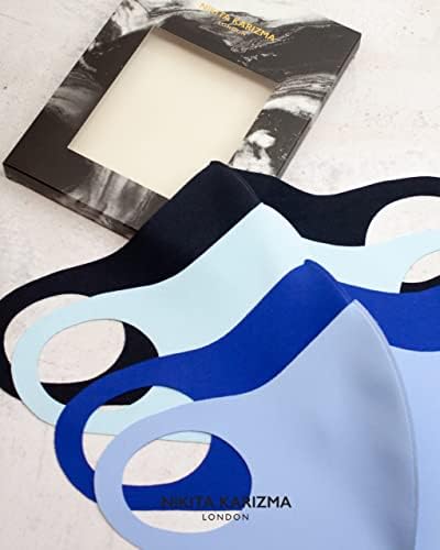 Karizma Styling Essentials Ploth Face Mask for Women Pack. 4 máscaras macias amanteigadas tecido lavável. Marinha escura, azul e máscara de blues suave reutilizável. Máscara face de máscara elástica, confortável e fresca.