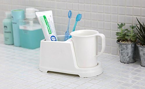 Tenby Living Toothbrush Solder + Copo de enxágue, design limpo e moderno, branco