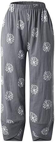 Calça caprieira de linho de algodão para mulheres para mulheres calças de verão casuais com bolsos soltos fit boho calças de praia confortáveis