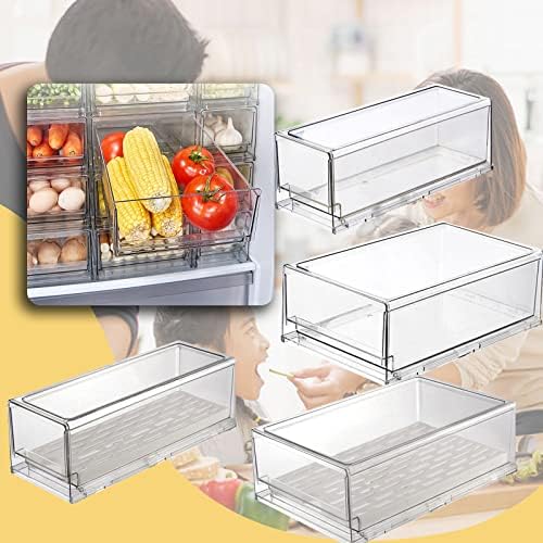 Organizador da geladeira Srhmywgy, caixa de armazenamento de tração livre de material plástico transparente com panela de drenagem, usada para organizar os ovos de refrigerador de cozinha.