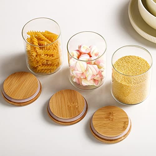 ZDZDZ Glass Coffee and Açúcar Lastes de 15 onças de cozinha decorativa com tampa de bambu, calvilhas de despensa empilhável, pequenos frascos de alimentos de armazenamento de vidro de vidro de 3