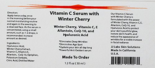 Soro de vitamina C com cereja de inverno, vitamina C, E, alantoína, coq-10 e ácido hialurônico