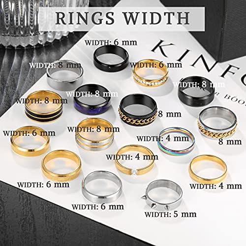 Anéis de faixa de aço inoxidável simples para homens, pacote de anel masculino de prata, conjunto