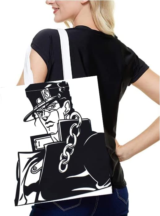 Kujo Jotaro Tote Bag do Anime JoJo, com bolsa de zíper eco, bolsa de compras reutilizável