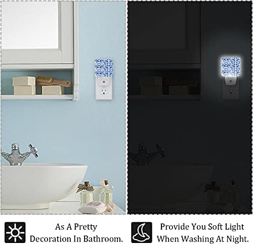 Luz noturna de padrão azul tradicional, luz noturna infantil para o quarto plug na lâmpada noturna de parede brilho ajustável para escadas do quarto decoração do quarto do bebê