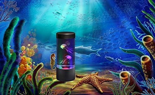 LightAhead LED Mini lâmpada de lava de água -viva de mesa com efeitos de luz de alteração de cor. Uma lâmpada sensorial de humor do tanque de peixes sintéticos. Excelente presente