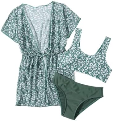Traje de banho de biquíni de biquíni tropical de Soly Hux com Kimono 3 peças de roupas de banho