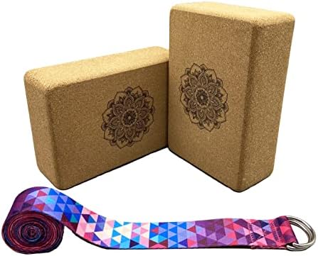 Aozora Cork Yoga Block Sustainable & Eco Friendly 2 Pack e Strap Stap Set feito da melhor cortiça natural