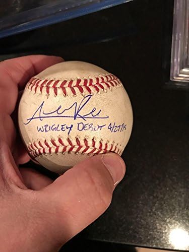 Addison Russell Cubs inscrito na estréia do Wrigley assinado Game usado Baseball MLB Holo - MLB Autografed Game Usado Baseballs usados