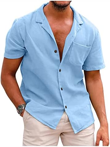 Camisas de linho de algodão masculinas 2023 Summer Summer Solid Color Button Casual Down camisa